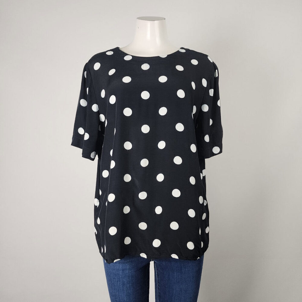 Vintage Black Polka Top Short Sleeve Top Size L